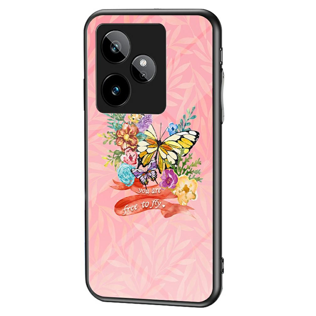 For Realme GT 7 5G Case Butterfly Pattern TPU+Tempered Glass Protective Phone Cover