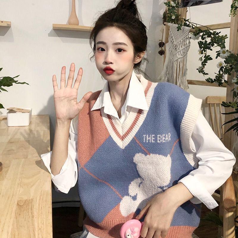 Women's Spring 2023 Retro College Style Knit Vest Sweater Top