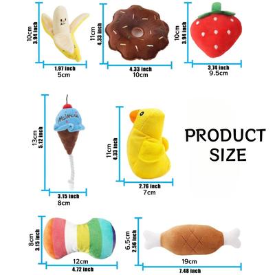 Ein 7-teiliges Set mit Welpen-Soundspielzeug, losem Plüsch-Kauspielzeug für Haustiere, Plüsch-Fruchtsnacks und Gemüse-Welpenspielzeug, geeignet für süße Spiele