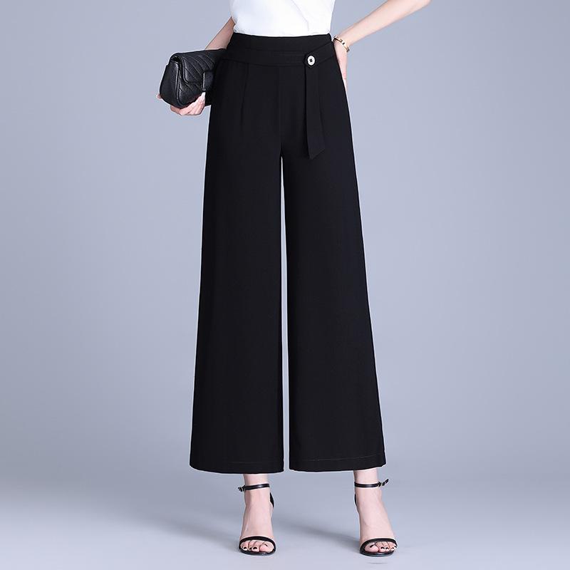 Summer High-Waisted Red Chiffon Wide-Leg Pants for Women 3XL