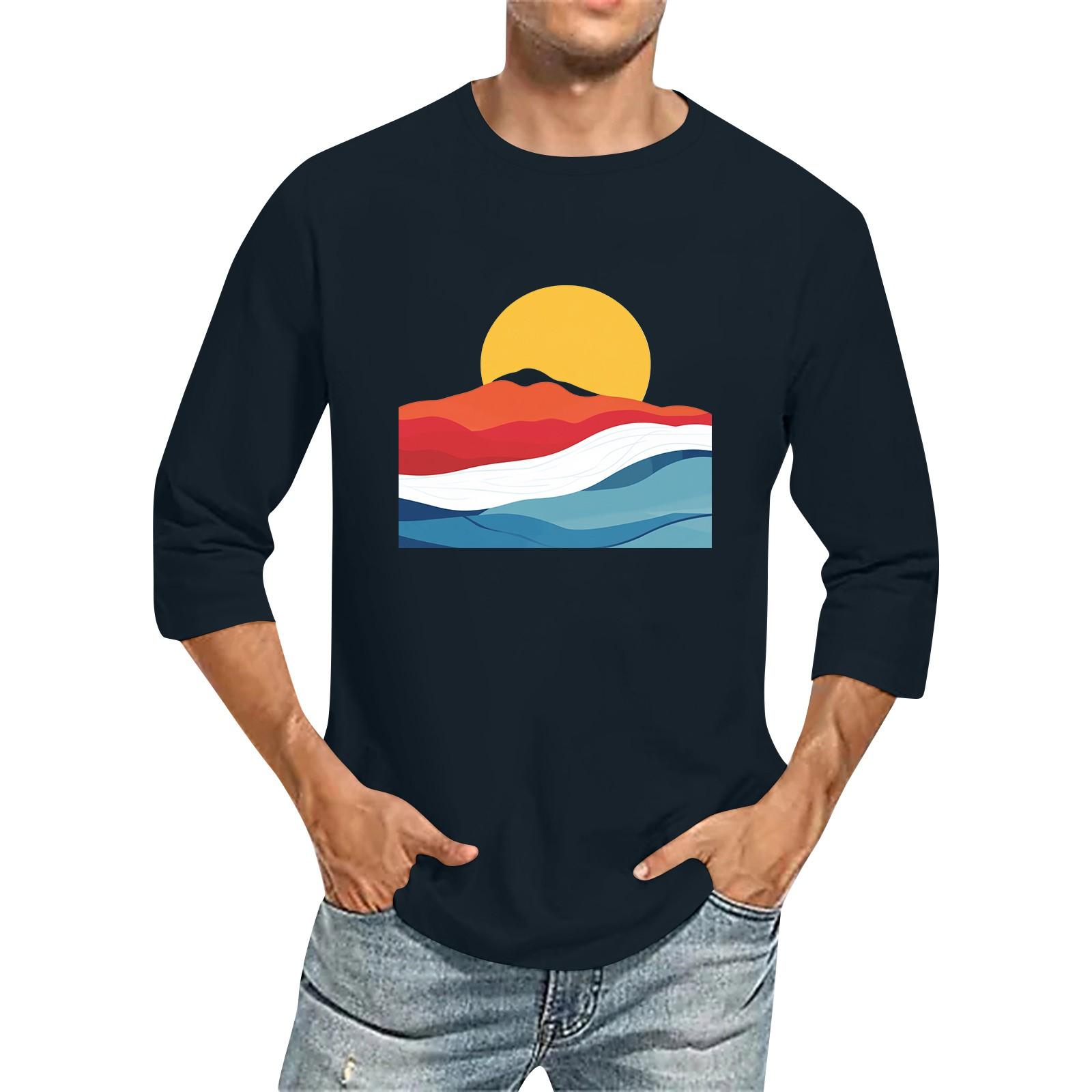 

Мужская однотонная футболка с круглым вырезом и рукавами три четверти L тёмно-синий