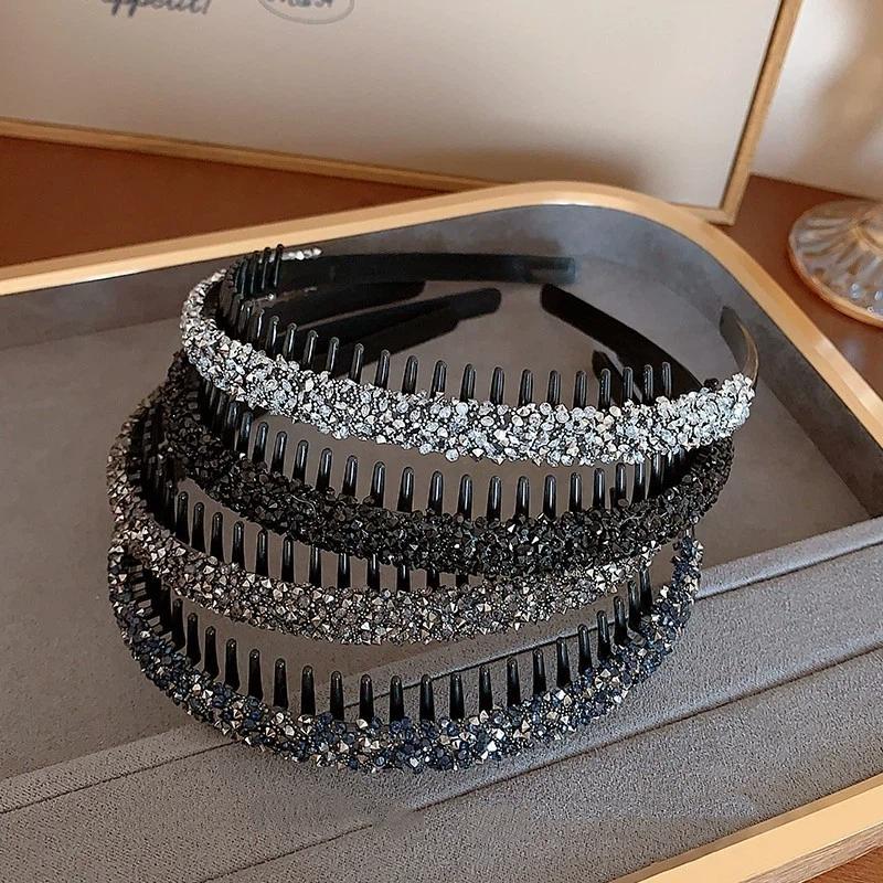 Shiny Rhinestone Headband Non Slip Teeth Design 1/2/4/5/6Pcs Fashion Hair Band for Girls Prom Daily Outing Party Wear