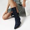 Denim Fashion Show Ankle Boots Stiletto High Heel Pointed Toe Lace-up Shoes For Woman All-match Street Snap Women Boots