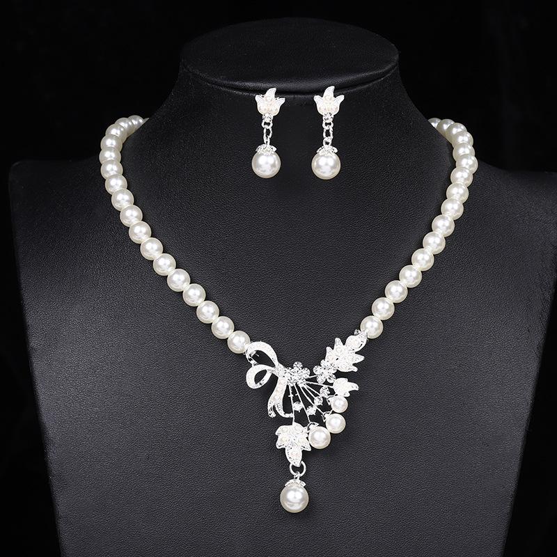 Elegant Pearl and Alloy Floral Jewelry Set: Water Drop Necklace  Earrings for Women