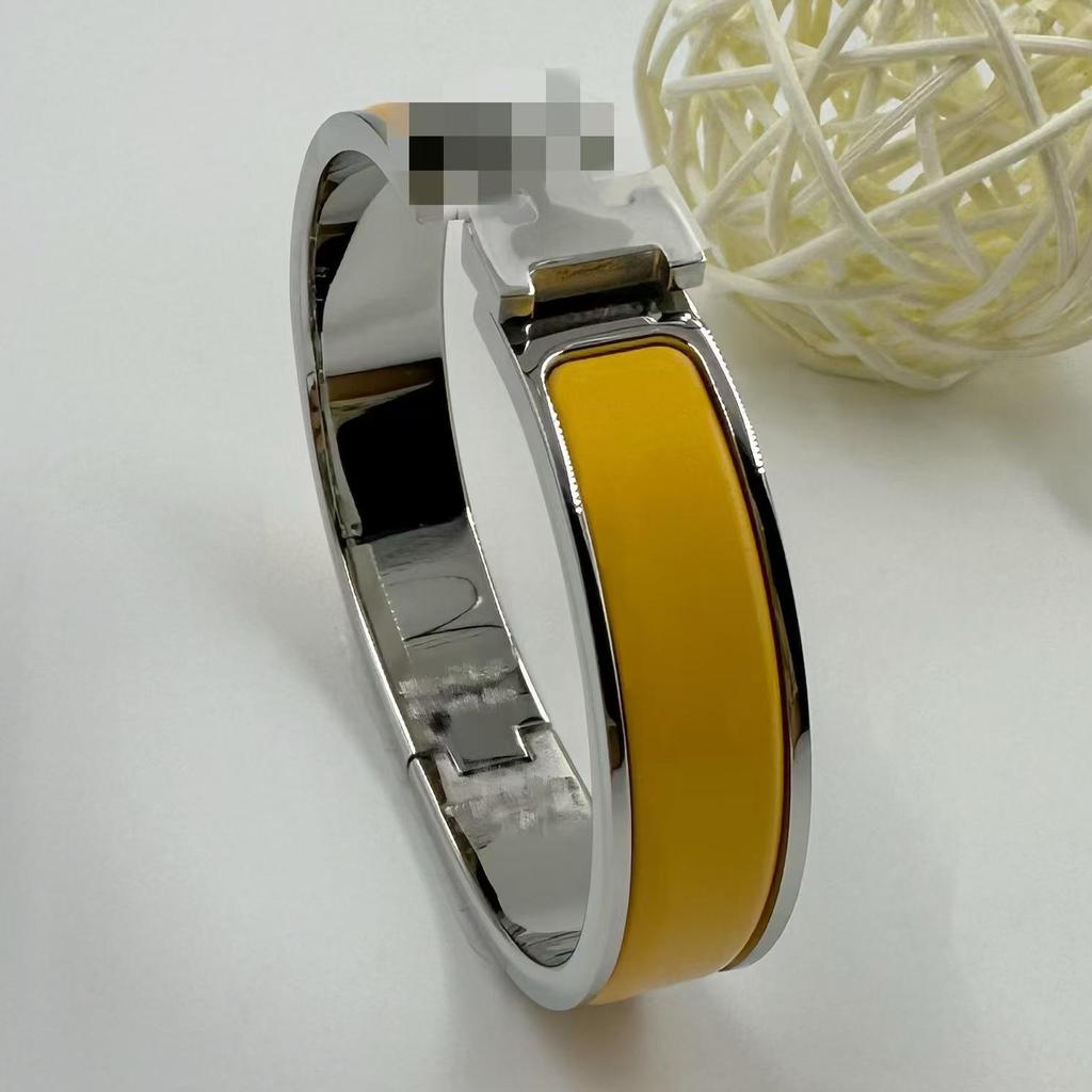H Letter 12MM Enamel Titanium Steel Bracelet - European & American Fashion Bangle
