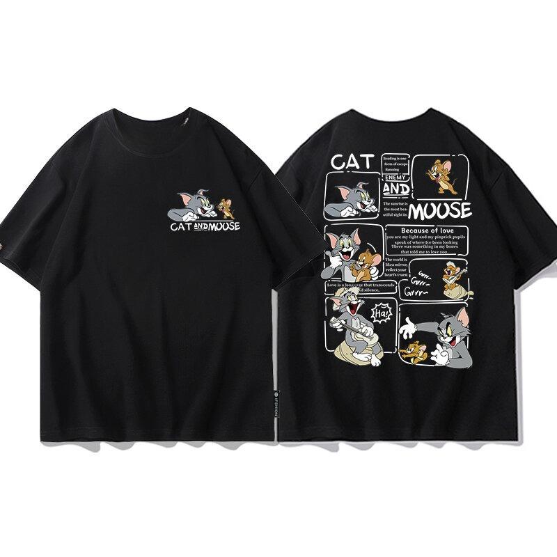 2026 Summer Comic Form Tom and Jerry Image 100 Cotton Printed Oversize Casual Tshirt Adult Children Parentchild Top Homewear