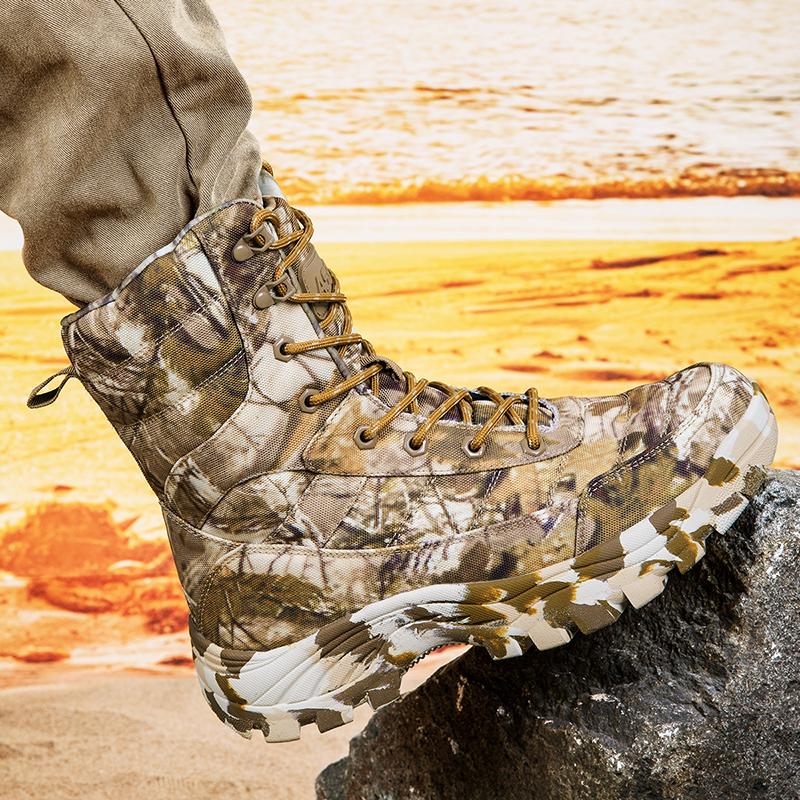 Men Desert Boots Men Casual Outdoor High Combat Boots Plus Size Camouflage Khaki Jungle Cross-country Hiking Shoes