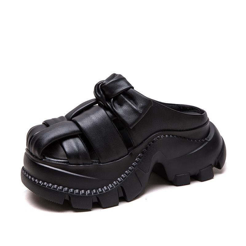 Fashion GKTINOO Retro Height Increasing Genuine Leather Slippers 2025 Summer New Hollow-out Lightweight Women's Platform Shoes
