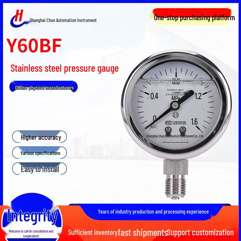 

Stainless Steel Shockproof Precision Pressure Gauge - YN60BF for Air, Water, Hydraulic, and Oil Applications. 0-6 MPA