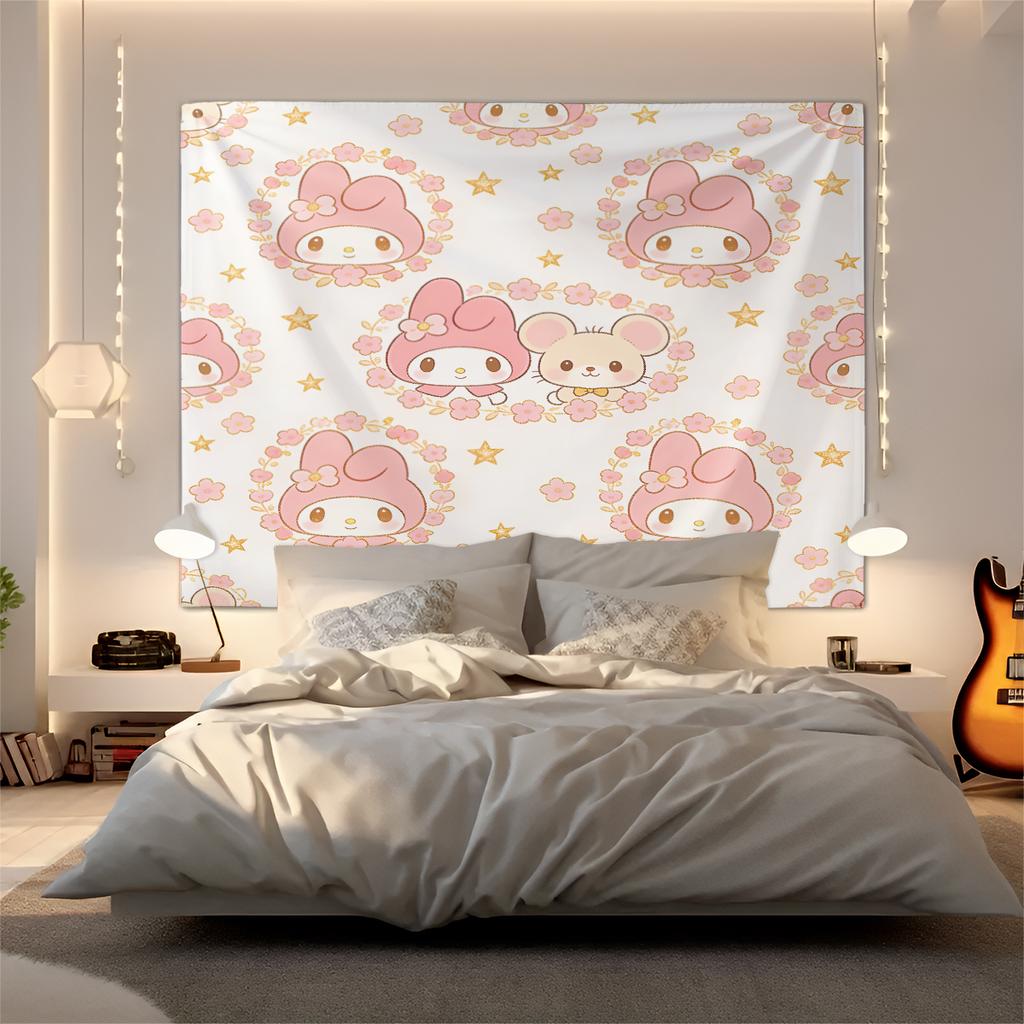 Sanrio Characters Tapestry Cute Cartoon Wall Hanging for Bedroom Living Room Dorm Home Decor Aesthetic Gift