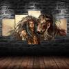 Native Indian Women Horse Painting Scene 5 Piece Five Panel Wall Canvas Print Modern Art Poster Picture Home Decor Gift For Him For Her