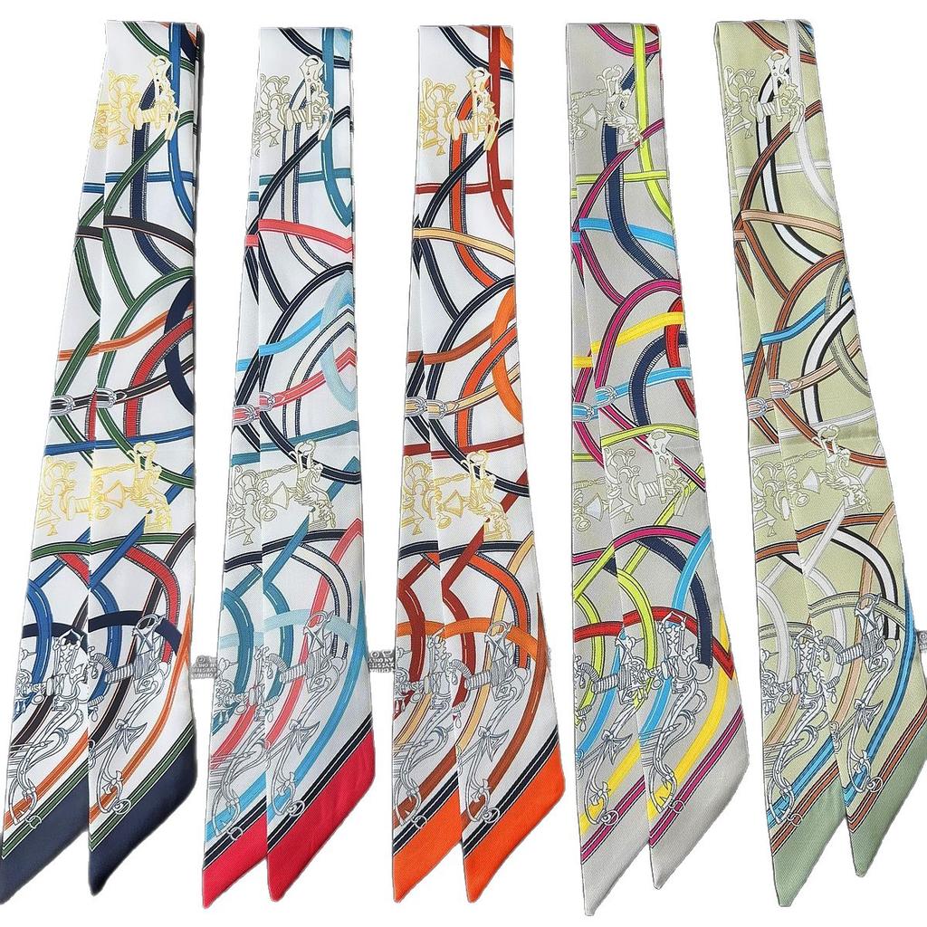 Silk scarf Long silk scarf binding bag Thin and narrow small silk scarf wrapping handle Ribbon chain streamer French ins headband