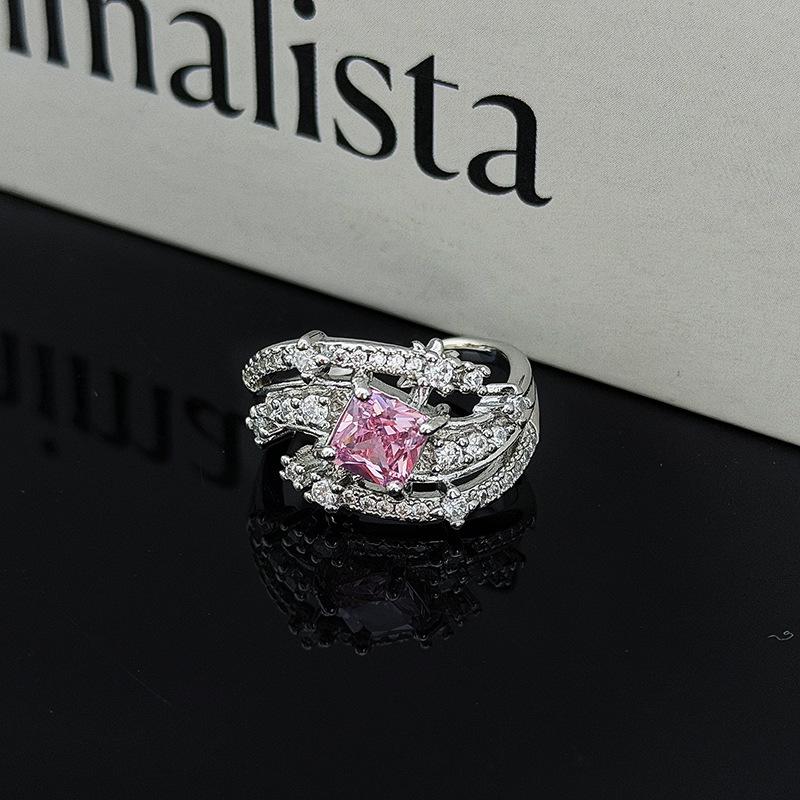 Atmospheric Luxury Colored Treasure Wings Flower Bow With Diamond Opening Ring Niche Stacked Ring Woman