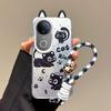 KEYSION Cute Ear Cartoon Case for VIVO V50 5G with Lanyard Soft Silicone+PC Shockproof Phone Back Cover for VIVO V50