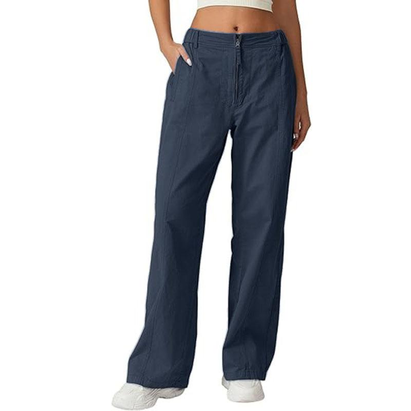 Womens High Waist Loose Straight Leg Casual Street Style Pocket Pants