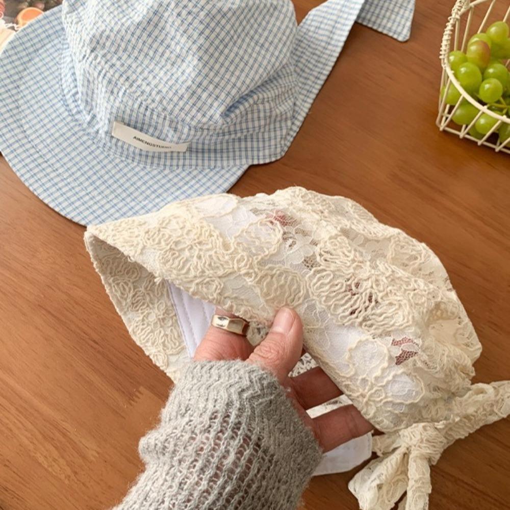 Plaid Headscarf Baseball Hat Lace Strappy Bandana Cap Casual Sunscreen Headscarf Hat  Summer