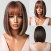 Short Orange Straight Bob Hair Synthetic Wigs with Bangs Orange Colorful Cosplay Party Wig for Women Heat Resistant Fiber Daily