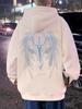 Unisex Dark Street Style Hooded Sweatshirt with Trendy Wings Design