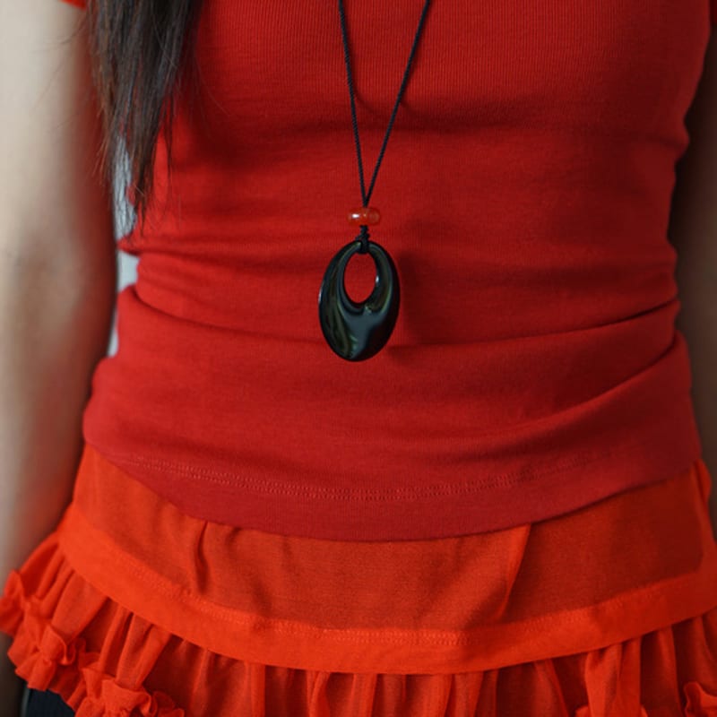 

OURPIERRE ONYX PENDANT LONG NECKLACE black