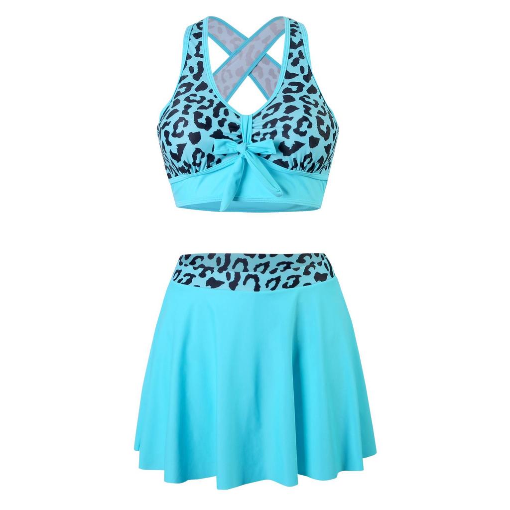 2024 Damen Europäischer & Amerikanischer Konservativer Print Bikini Badeanzug mit Rock