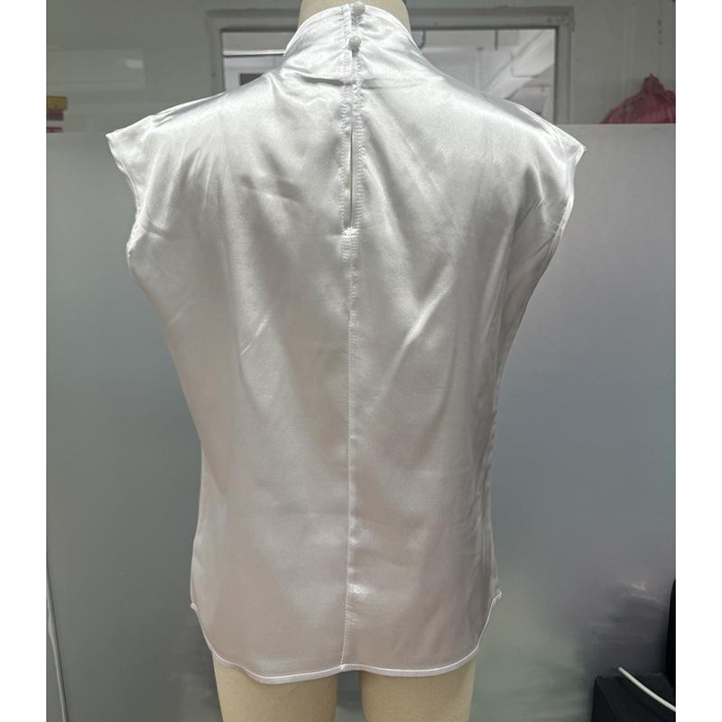 Fashion Loose Sleeveless Base Casual Shirts for Women Summer Tops Elegant Solid Stand Collar Loose Women Blouses Slim Simple Office Ladies Shirt 26395