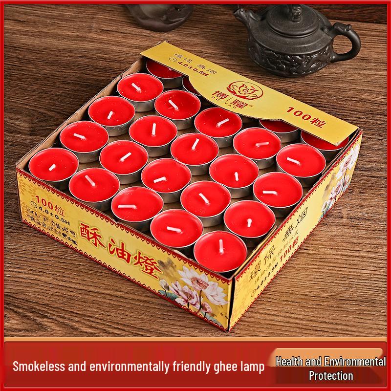 4-Hour Smokeless Butter Lamps: 100-Pack for Buddhist Offerings, Round Small Candles, Su Oil, Odorless