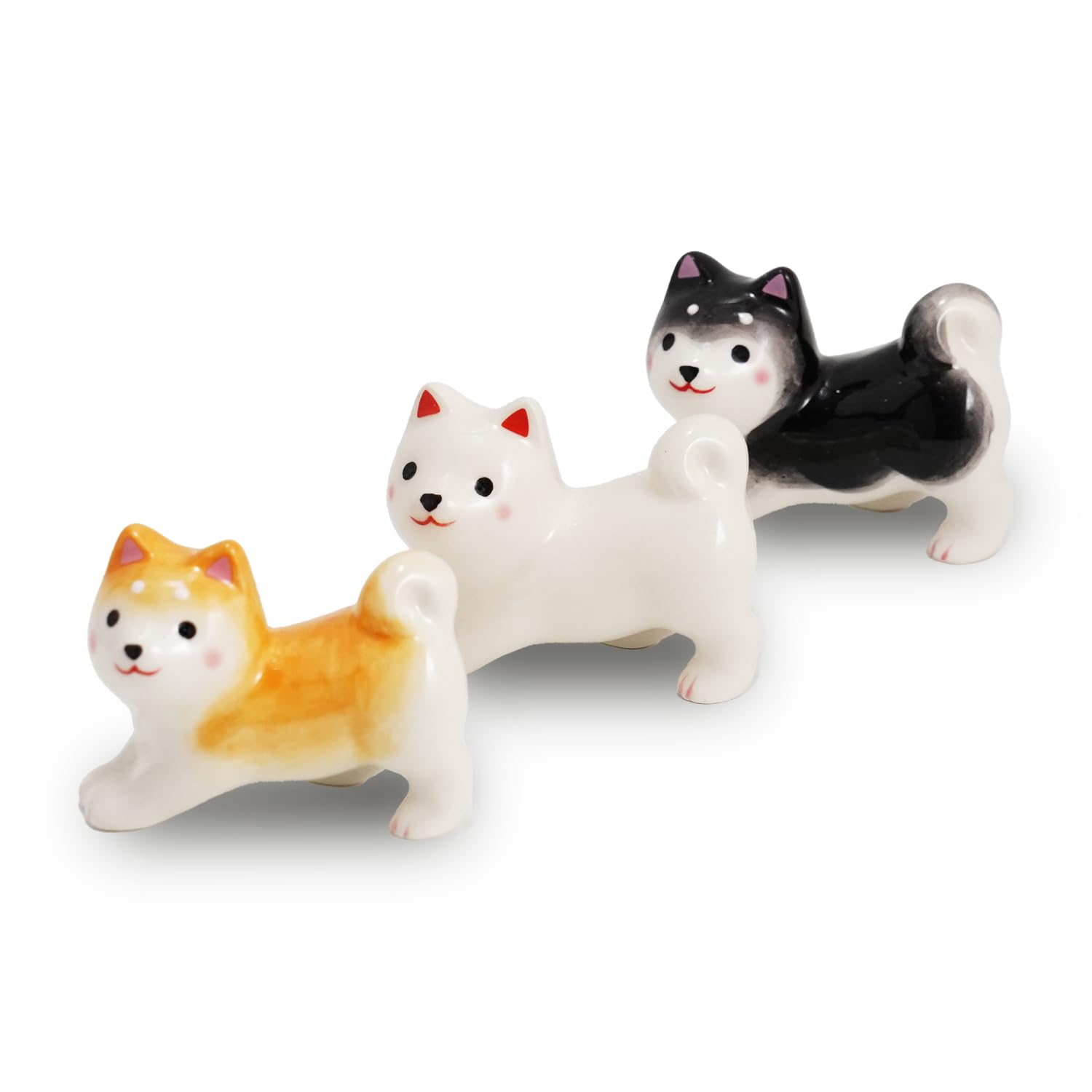 

Фукубея Милый керамический набор подставок для палочек для еды Сиба-ину из 3 штук и А для любителей собак Приносит улыбку за обеденный стол Идеально в качестве подарка (Коричневый, Черный, Белый)