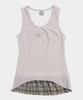 Some Place Check Layered Flower Snap Point Shirred Sleeveless Mini Flare Dress [Pink]