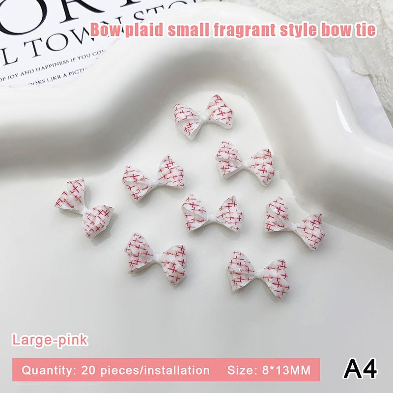 20Pcs For Creative Nail Design Checkered Plaid Resin Bows Nail Charms Ties Nail Art DIY Decorations