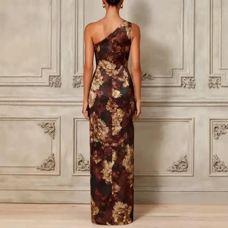 Elegant Floral Print Wrap-Style Off-Shoulder Maxi Dress With Waist Tie Slim Fit Flowy Long Gown Office Evening