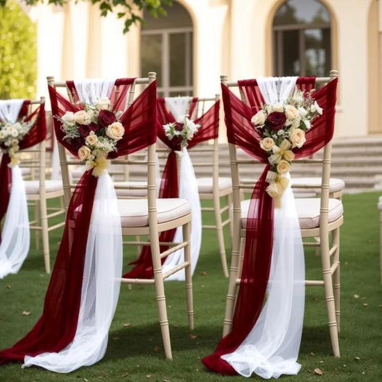 Chiffon Chair Sashes Wedding Aisle Decorations 9Ft Wrinkle-Free Draping Fabric for Ceremony Reception Party Banquet Decoration