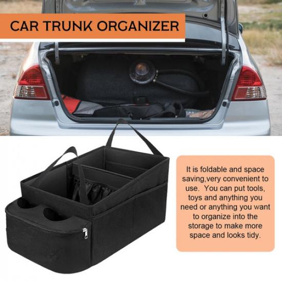 Car Trunk Organizer Bag Waterproof Organization Storage Box with 2Bag Cup Holder