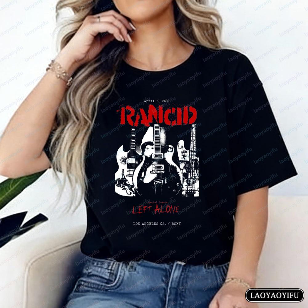 Rancid Guitar Print TShirt Vintage Punk Fashion Unisex Tops Streetwear Punk Rock Fan Cotton Tee Classic Band Clothes Women Unisex
