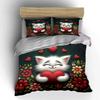 3D Fluffy White Cat Red Heart Floral Bedding SetCute Kitten Flower Valentine Warm Print Kids Bed Set 1 Duvet Cover 2 Pillowcase
