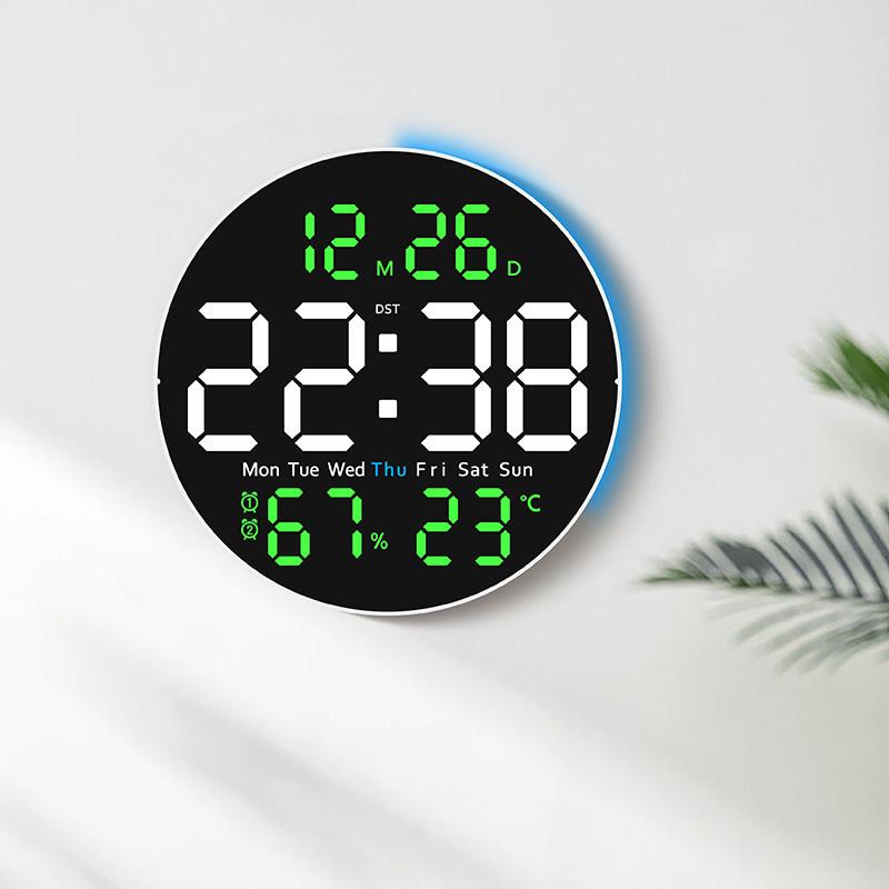 Modern Circular Digital Wall Clock With Night Light And Temperature For Living Room Decor