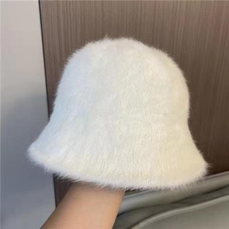 

Шапка-рыболов из меха кролика для женщин на осень-зиму, большая окружность головы для женщин, плюшевая, высокого класса, подчеркивающая маленькое лицо, белая шляпа-ведро M（56-58cm） белый