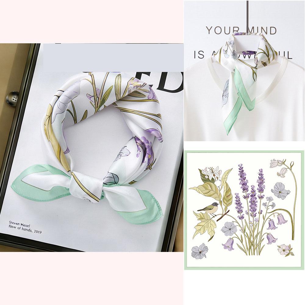 53x53cm 100% Mulberry Silk Scarf Luxury Square Hair Bandana Elegant Head Wrap Neckerchief Sunscreen Shawl for Women