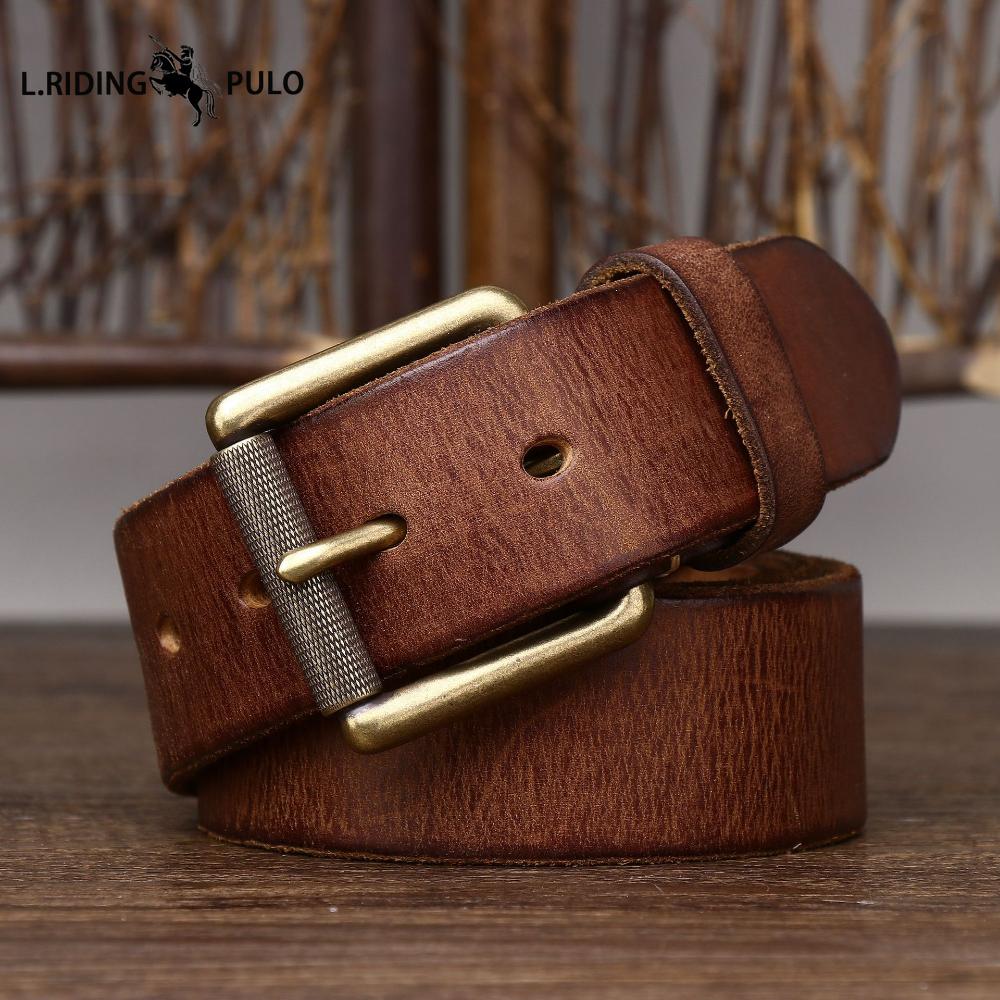 Handmade, Widened and Thickened Top-grain Cowhide Men's Leather Belt, American Retro Style, Pin Buckle Belt