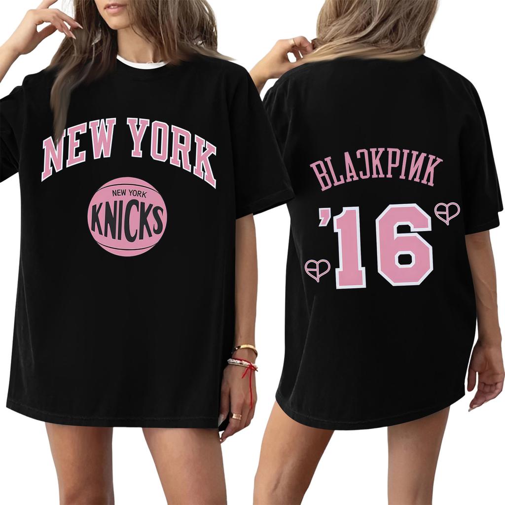 Damski T-shirt z krótkim rękawem i nadrukiem z okrągłym dekoltem