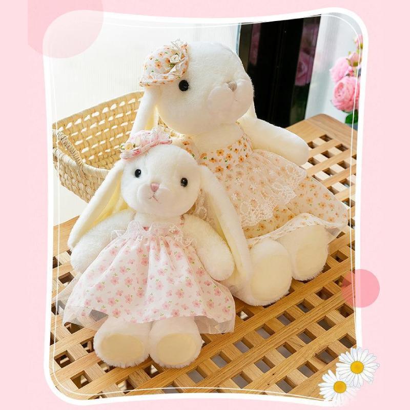 Floral Girls Dress Rabbit Plush Toy Cute Lop Ear Bunny Doll Kids Gift Home Decor