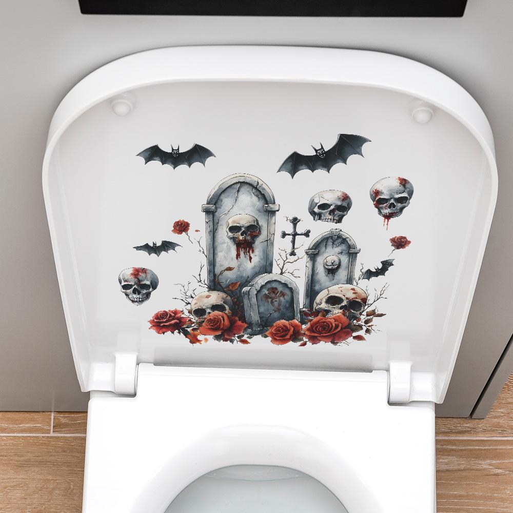 Halloween Tombstone Terrifying Skull Bathroom Toilet and Toilet Stickers for Beautification and Decoration