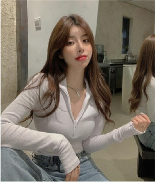 Chic V-Neck Half-Zip High-Waisted Women s Autumn/Winter Top L белый