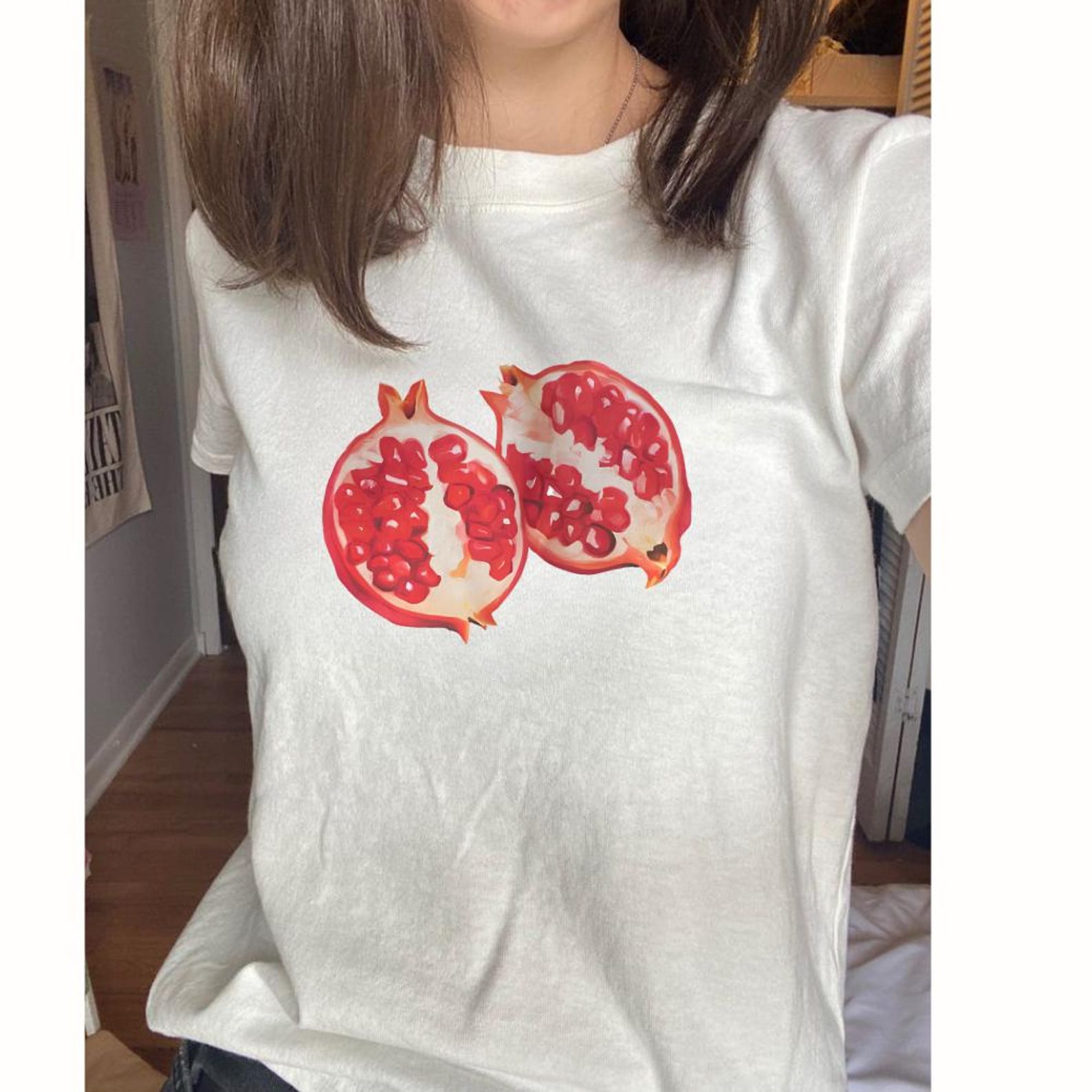 Pomegranate Shirt Fruit Tee | UnisexPreppy Summer Vintage Graphic T-Shirt | Botanical Art S