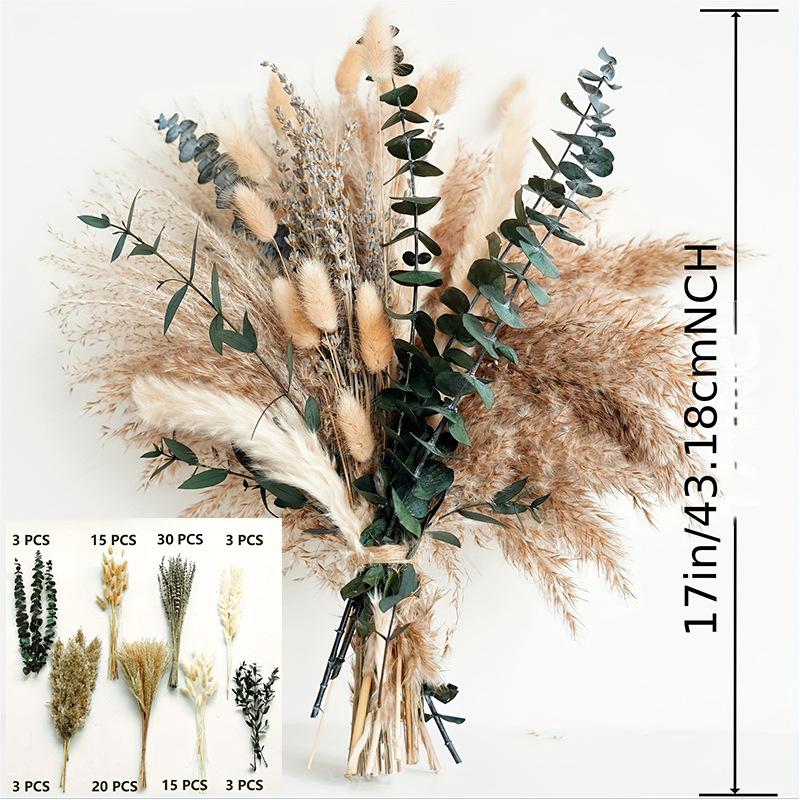 80Pieces Natural Dried Flowers Bouquet Home Decoration  Pampas Reeds Grass Rabbit Tails Bouquet Boho Home Arrangements