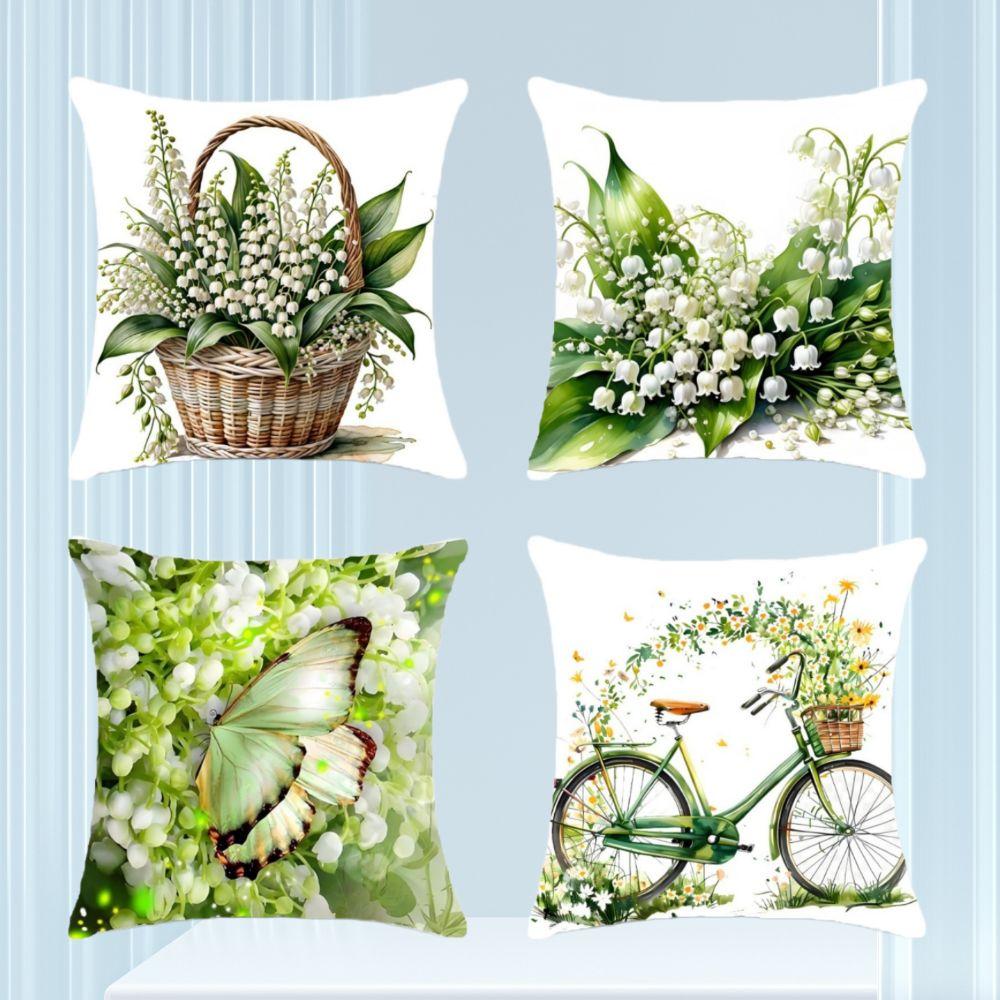 New Lily of the Valley Pillowcase Printed Floral Pattern Short Sofa Pillow Case Zipper 45*45cm Cushion Cover Spring Season