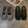 Flat Mary Shoes Internet Celebrity Explosion 2025 Spring and Summer New Silver Bag Head Sequins Single Shoes Square Head Slippers Outside