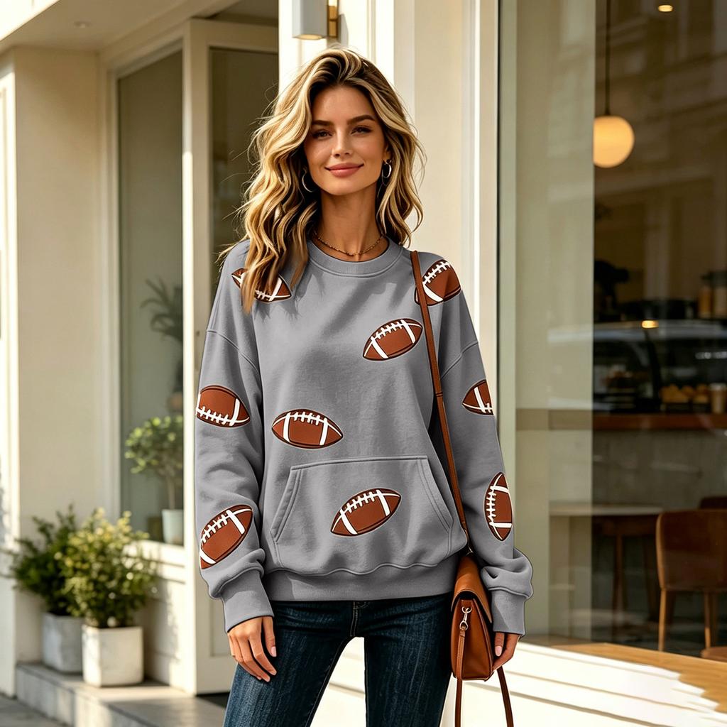 Women's Casual Neck Sweatshirt with Rugby Print