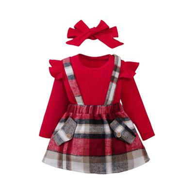 Ensemble Robe Salopette Plaid Minimaliste pour Tout-Petites Filles