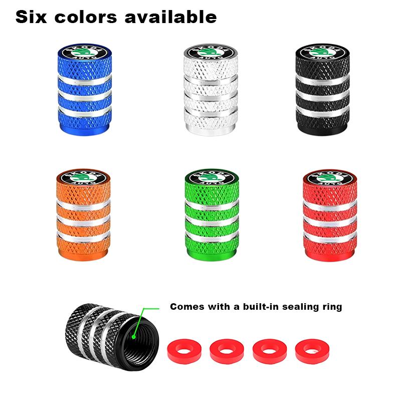 HRQB8 Car Tire Valve Stems Cap Aluminum Tyre Wheel Stem Air Valve Cover Airdust ForSkoda Fabia Octavia Kamiq Superb Rapid Citigo Scale