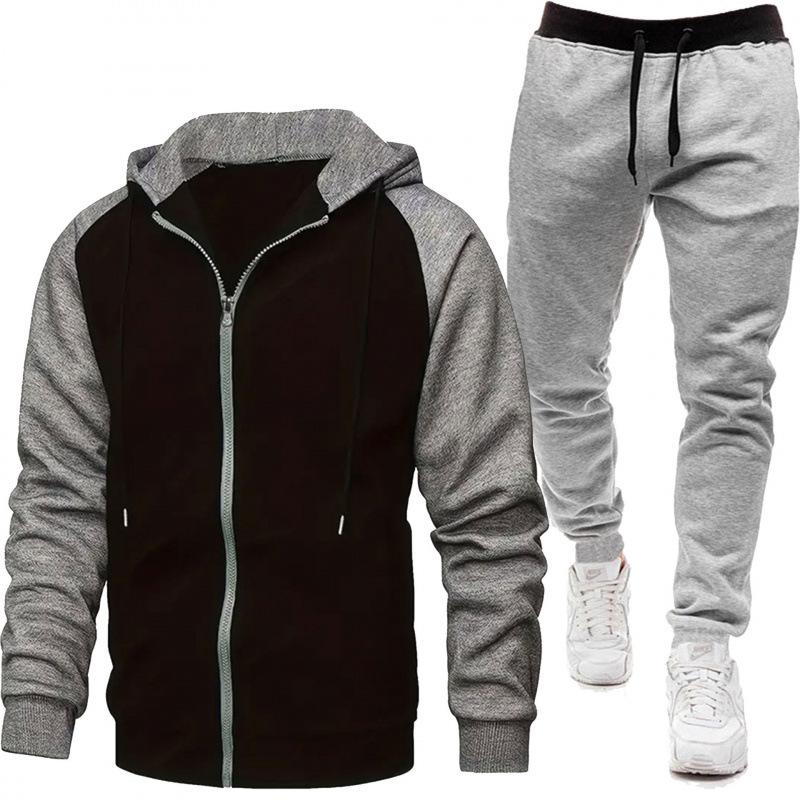 Men's European & American Color Block Raglan Sleeve Sweatshirt Set - Autumn/Winter Fashion